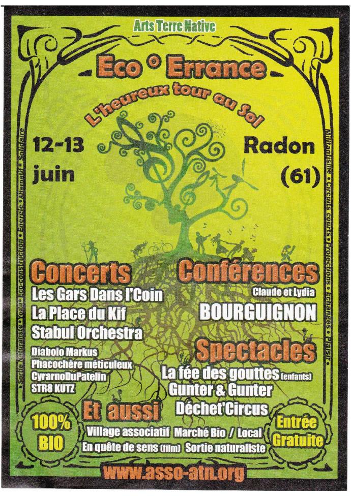 Le festival ECO ERRANCE à Radon, le programme, recto