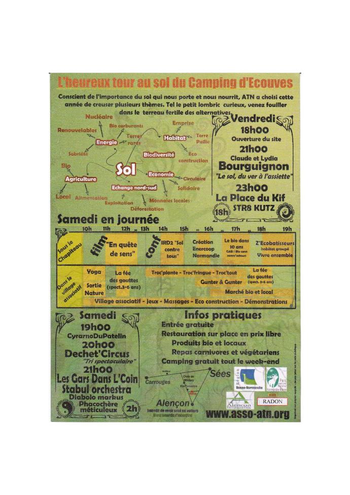 Le festival ECO ERRANCE à Radon, le programme, verso